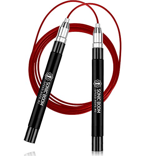 Sonic Boom M2 High Speed Jump Rope - Patent Pending Self-Locking, Screw-Free Design – Weighted, 360 Degree Spin, Silicone Grip with 2 Speed Rope Cables for Home Workout, & More