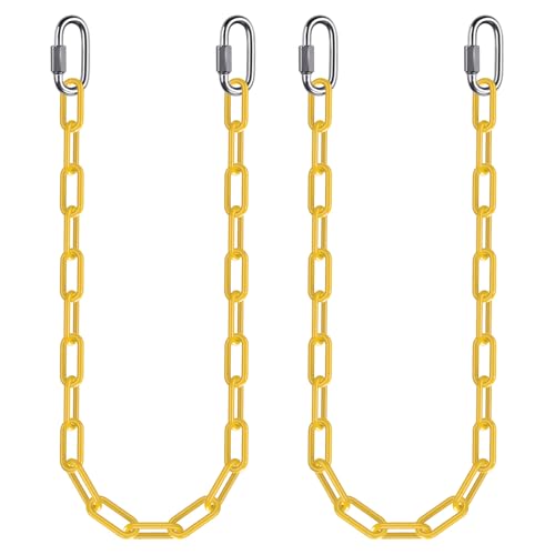 2Pcs 40" Heavy Duty Hanging Chains with Carabiners 1000 LBs Capacity Swing Chain Extension with Hooks Hammock Chains Yellow Coated Chain for Hanging Chair, Punching Bags, Swing Chair, Egg Chairs - color: Yellow, size: 40 Inch