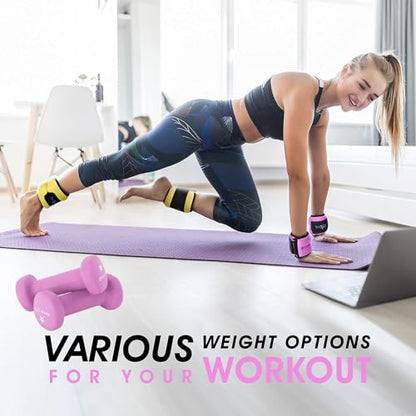 Yes4All Combo Wrist & Ankle Weights 3Lbs Pair (1.5lbs x2) + Dumbbell Neoprene 4Lbs Pair (2lbs x2) - Purple
