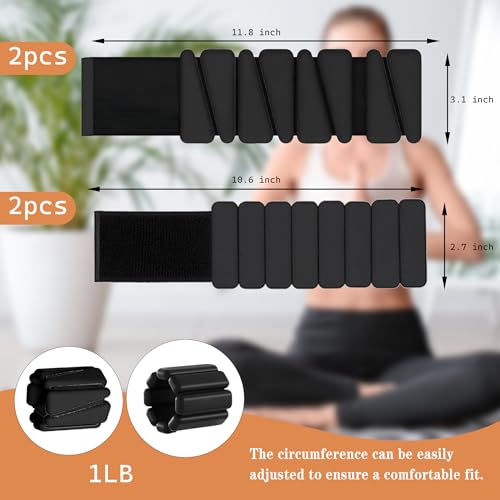 MANO 4pcs Adjustable Wrist Weights 1 lb Each Ankle Weights for Women & Men for Strength Training, Walking, Fitness, Yoga - color: Black-Oval