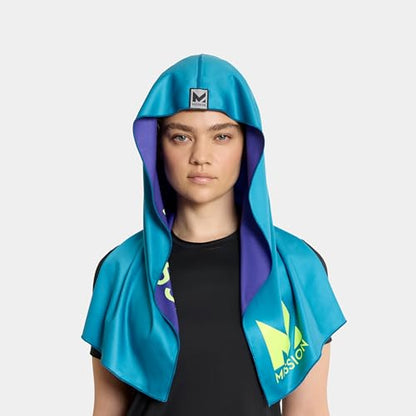 MISSION Reversible Cooling Hoodie Towel- Hood Towel, Cools Instantly When Wet, UPF 50 Sun Protection, Contours Your Head to Stay in Place, Great for Sports, Fitness, Gym (Teal Purple) - color: Teal Purple