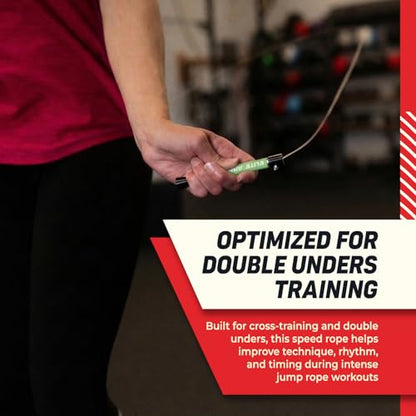 Elite Jumps Surge Professional Speed Rope for Double Unders - Patented Dual Bearing Ultra Light-Weight Handle for Premium Spin Control and Kink-Resistant Cable for fast Speed Jump Rope - color: Neon Green