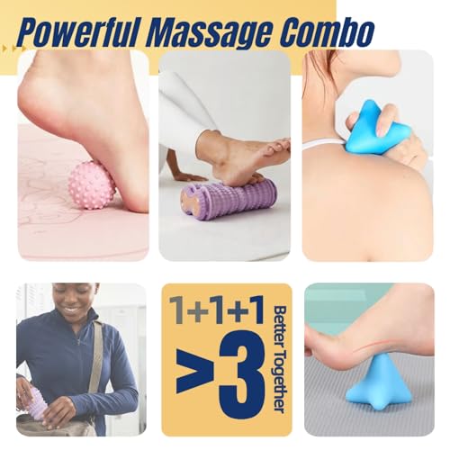 Foot Massage Ball & Foot Roller 3-in-1 Set, Plantar Fasciitis Relief, Portable Dual-Roller Massager, Stimulates & Activates Plantar Nerves, Relieves Foot Pain and Soreness, Improves Blood Circulation