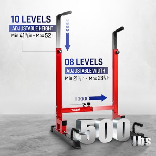 Yes4All Dip Stand 500 LBS Capacity, 80 Levels Adjustable Dip Bars, Dip Station Machine for Home Gym - color: Red & Black