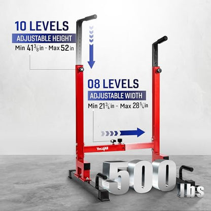 Yes4All Dip Stand 500 LBS Capacity, 80 Levels Adjustable Dip Bars, Dip Station Machine for Home Gym - color: Red & Black