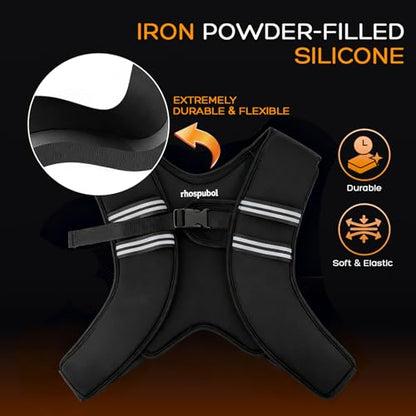 Weighted Vest for Men and Women, Silicone-Iron Fill Even Weight, Adjustable Workout Weight Vest with Reflective Stripes & Phone Pocket, Body Strength Training Gear for Walking Rucking Gym - size: 8 lb