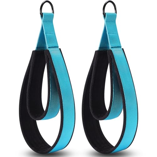 Pilates Straps - Double Loop D-Ring Straps for Reformer, Padded, Home Gym Workout - color: Blue
