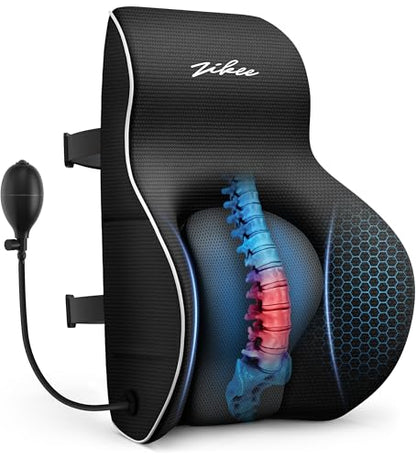 Adjustable Airbag Lumbar Support Pillow Provides Comfortable Support Back Pain Relief and Improves Posture, Ergonomic Memory Foam Back Support Pillow for Office Chair, Car, Home