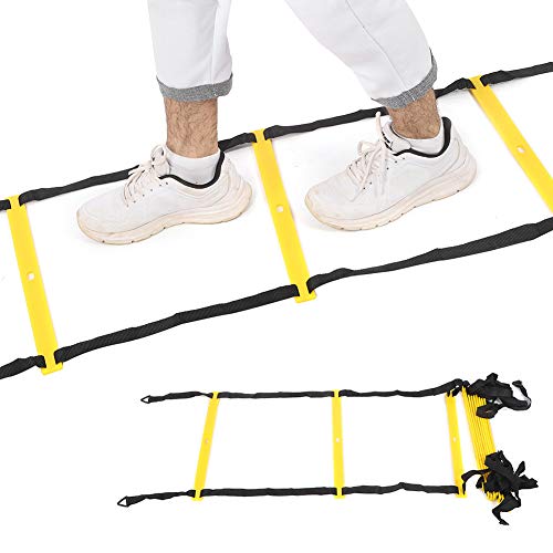 12 Rungs Soft Agile Step Ladder, Football Training Ladder for Speed and Coordination Drills, Adjustable Spacing with Hook and Loop Ends, Reinforced PP Ladder for Indoor