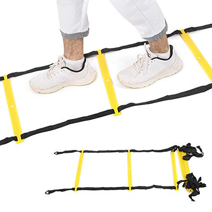 12 Rungs Soft Agile Step Ladder, Football Training Ladder for Speed and Coordination Drills, Adjustable Spacing with Hook and Loop Ends, Reinforced PP Ladder for Indoor