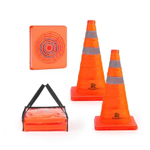 RoadHero 18 Inch 2 Pack Collapsible Traffic Safety Cones, Multi Purpose Pop-up Cones with Reflective Collar for Road Safety, Orange Cones for Driving Training, Parking Lots - size: 18 Inch