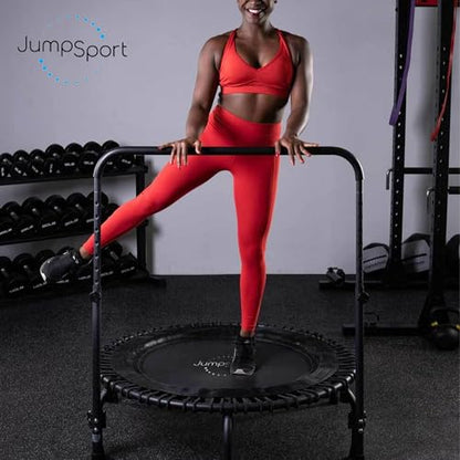 JumpSport 350 PRO Indoor Heavy Duty Lightweight 39-Inch Fitness Rebounder Adults Trampoline with Sporty Steel Handle Bar Accessory for Workouts, Black