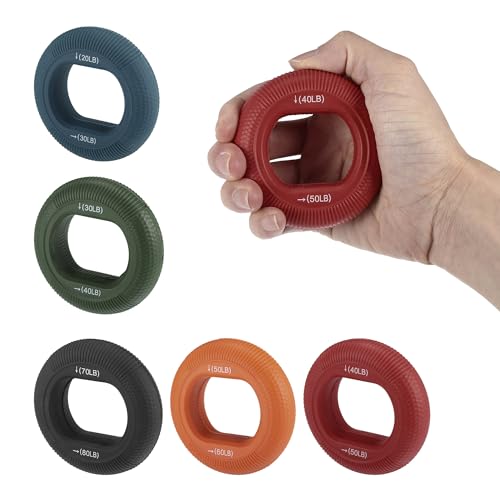 Hand Grip Strengthener, Fingers Exerciser - Silicone Rings for Muscle Training Sports Rock Climbing Finger Rehabilitation,6 Resistance Levels - color: Red(40/50LB)