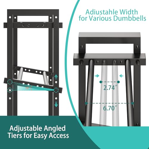 3 Tier Adjustable Dumbbell Rack, 33.6-Inch Weight Rack for Home Gym, Extended Base kettlebell holder for Home Gym, Space-Saving Dumbbell Stand - 900LBS Capacity (Rack Only)