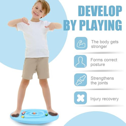 Kids Maze Balance Board Plastic Wobble Rocker Balance Board with Mini Balls Load 170lb for Balancing Exercise Equipment Game Boys Girls Physical Therapy 18.5 x 14.57 Inch(Blue,Round) - color: Blue, style: Round
