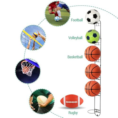 MyGift Modern Black Metal Sports Ball Storage Rack, Medicine Ball, Basketball, Soccer Ball, Volleyball Wall Holder for Gym or Garage