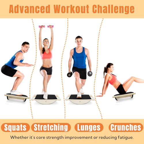Wooden Balance Board, 350LBS Wobble Board with Handle for Adults, Anti-Slip Rocker Boards for Physical Therapy & Core Strength, Balancing Boards for Office Standing Desk