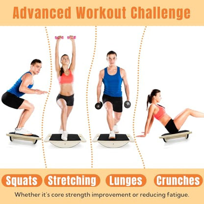 Wooden Balance Board, 350LBS Wobble Board with Handle for Adults, Anti-Slip Rocker Boards for Physical Therapy & Core Strength, Balancing Boards for Office Standing Desk