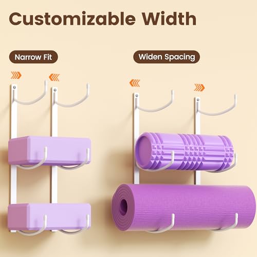 Yoga Mat Holder Wall Mount, 3-Tier Yoga Mat Storage Rack for Gym, White - color: White