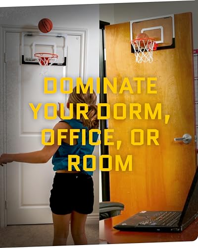 SKLZ Pro Mini Indoor Basketball Hoop with Ball, Over the Door, Shatter-Proof Backboard, Spring-Action Break-Away Steel Rim, Great for Home, Dorm Room, and Office - style: Standard