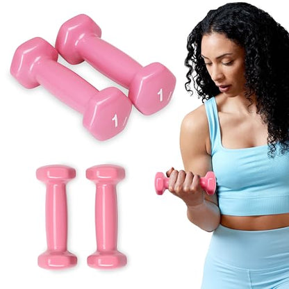 SPRI Dumbbells Hand Weights Set of 2 - Vinyl Coated Exercise & Fitness Dumbbell for Home Gym Equipment Workouts Strength Training Free Weights for Women, Men (1-10 Pound, 12, 15, 18, 20 lb) - color: (A) Pink | 1-Pound