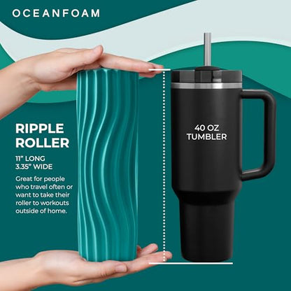 Ripple Travel Foam Roller (11" x 3.35") Firm Mini Foam Roller for Physical Therapy, Deep Tissue Massage, Back Pain - High Density, Ergonomic Wave Textured - Yoga, Pilates, Exercise (Jade) - color: Jade