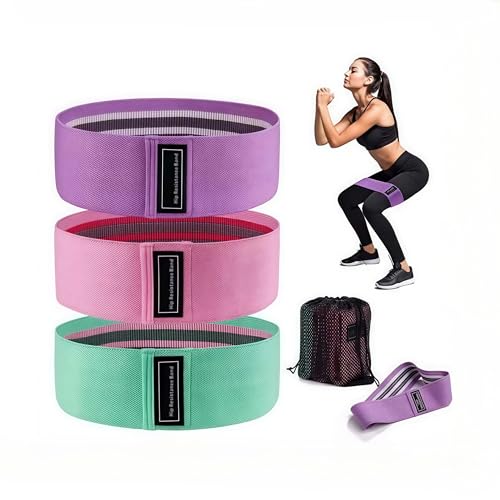 3 Pcs Woven Resistance Bands for Legs Butt HIPS - 3-Level Exercise Bands with Non-Slip, Perfect for Home Gym, Yoga, Pilates - color: Purple+Pink+Green
