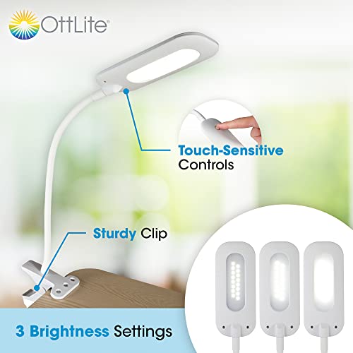 OttLite Soft Touch LED Clip Lamp, 3 Brightness Settings, White