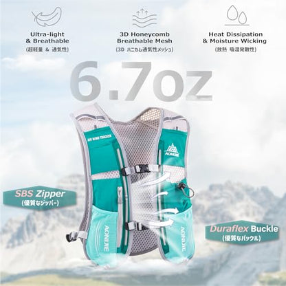 Running Water Bottles Flask BPA Free Leakproof Hydration Vest Packs Waist Belt Replacement for Triathlon Marathon Hiking Cycling Climbing Runner - color: #4 Mint Blue (5L) with a 1.5L Hydration Bladder