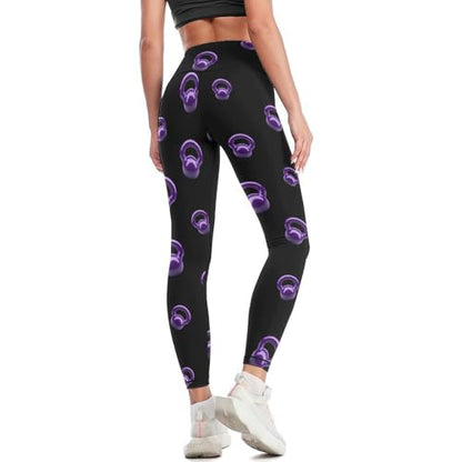 Purple Kettlebells Fitness Women's Yoga Pants High Waist Workout Leggings Tummy Control for Running Cycling
