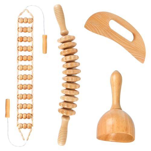Wood Therapy Massage Tools 4-in-1, Wooden Lymphatic Drainage Massager Body Cellulite Remover, Professional Maderoterapia Kit Cellulite Massager for Body Sculpting,Contouring,Relief Muscle - style: 4 IN 1 Maderoterapia Kits
