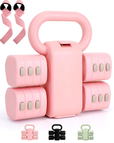 Adjustable 2-in-1 Dumbbell & Kettlebell Set, Free Hand Weight 4.4lb~11lb for Home Gym Training - color: Pink