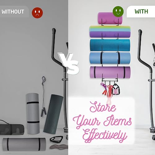Yes4All 3-Tier and 5-Tier Steel Yoga Mat Rack Organizer Wall Mount with 3 Hooks, Foam Roller Holder Wall Mount Rack For Yoga Mat Storage, Hanging Yoga Strap and Resistance Bands