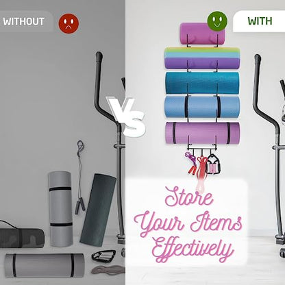 Yes4All 3-Tier and 5-Tier Steel Yoga Mat Rack Organizer Wall Mount with 3 Hooks, Foam Roller Holder Wall Mount Rack For Yoga Mat Storage, Hanging Yoga Strap and Resistance Bands