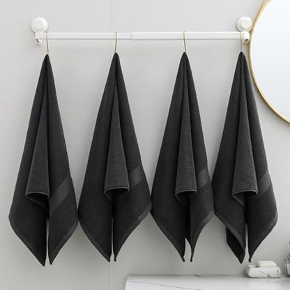 100% Cotton Hand Towel Set of 4, Oversized Ultra Soft Luxury Towels, Thick Plush, Absorbent Heavyweight, Guest Bath, Hotel, Spa, Home Bathroom, Shower,20" x 40" (Dark Grey) - color: Dark Grey