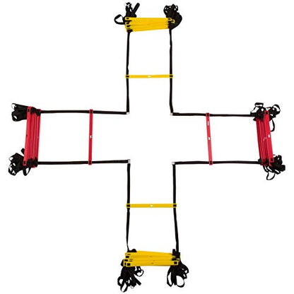 Trademark Innovations Agility Quad Ladder - 12 Adjustable Rungs on Four Training Ladders (Red and Yellow)