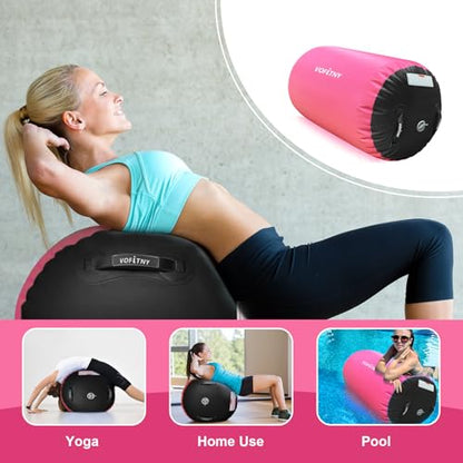 VOFiTNY Gymnastics Air Barrel Tumbling Equipment Back Handspring Trainer - color: Pink/Black No Pump, size: 2.6'L x 1.55'D