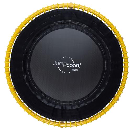 JumpSport 350 PRO 39 Inch Fitness Trampoline Indoor Rebounder Cardio Workout Equipment 300 lb Capacity - color: Black, Yellow