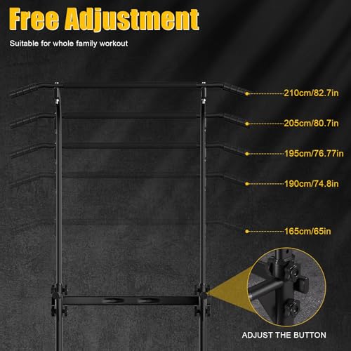 Power Tower Pull Up Bar, Workout Dip Station for Home Gym, Portable Pull-up Bar Station Station with 10 Gears Adjustment, Strength Training Fitness Equipment, Bearing 330LBS Black