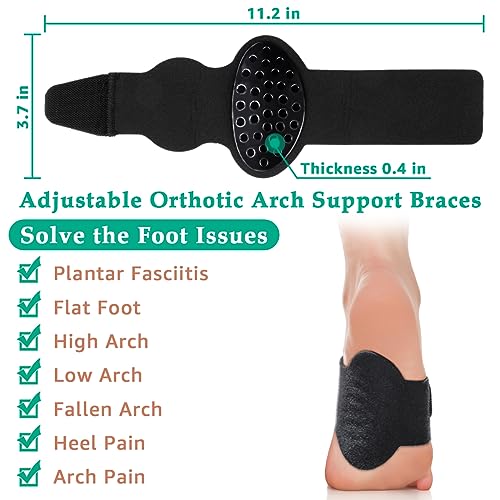 Arch Support Compression Sleeves for Flat Feet, Adjustable Velcro Plantar Fasciitis Braces for Fallen Arches, Unisex Orthotic Arch Support Wrap for High Arch, Feet Pain Relief