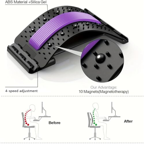 Back Stretcher - 4-Level Adjustable Lumbar Support Board & Back Cracker for Lower Back Pain Relief, Home Office Use (Purple) - color: Purple