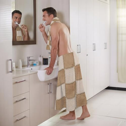 Brown Beige Checkered Bath Towels Set of 3 for Bathroom,Soft Absorbent Shower Beach Hand Face Hair Yoga Workout Gym Towel Dish Wahcloth,Modern Farmhouse Plaid Burlap Quick Dry Bath Towels+Set - color: Beige, Tan, Cream