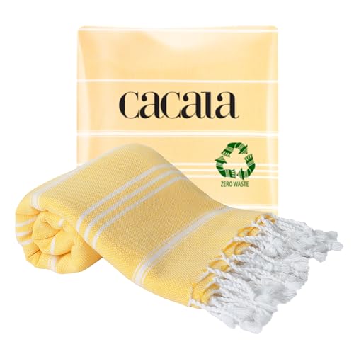 Cacala 100% Turkish Cotton Kitchen Tea Towels, Highly Absorbent Luxury Soft Quick Drying Dish Towel with Hanging Loop for Gym, Yoga, Bath, Sports, Cleaning and Kitchen (23 x 36), Apricot - color: Apricot