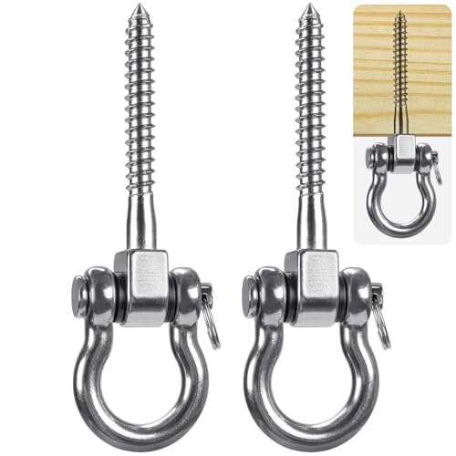 SELEWARE Set of 2 Permanent Antirust 304 Stainless Steel Screw Bracket Heavy Duty 180° Swing Hangers, 1800LB Capacity Playground Yoga Hammock Rope Tire Web Chair Sandbag Punching Bag Porch Swing Sets - color: U (5 inch, 2 Pack)