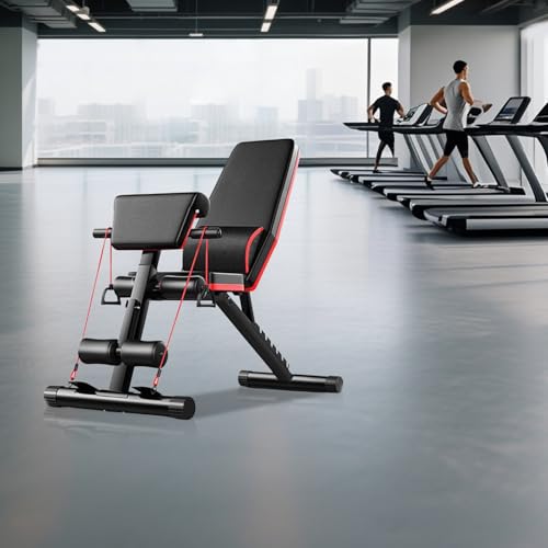 Foldable Workout Weight Bench, Strength Training Bench with Leg Extension and Leg Curl, 7 Backrests Adjustable Exercise Equipment for Full Body Workout, for Small Space Apartment Room, Home, Gym