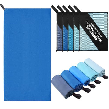5 Pcs Microfiber Gym Towels Quick Dry Camping Towel for Women Men Gym Sweat Sports Towel for Yoga Tennis Running Swimming Exercise Working Out(Blue,23.6 x 47.2 '')