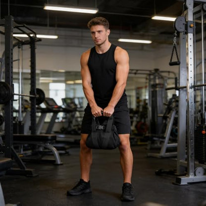 Sandbag Workout – Canvas 25.5x25x17cm | Adjustable Weight Fitness Sand Bag Kettlebell | Strength Training Exercise Equipment For Women Men Home Gym Yoga Sports Use - color: Black