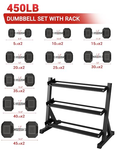 Heavy Duty 3-Tier Dumbbell Rack for Home Gym – Steel Weight Storage Stand, Angled Non-Slip Shelves, Rubber Guard, Holds 5/6 Hex Dumbbell Pairs, 480/800/1000 LB Capacity, Black