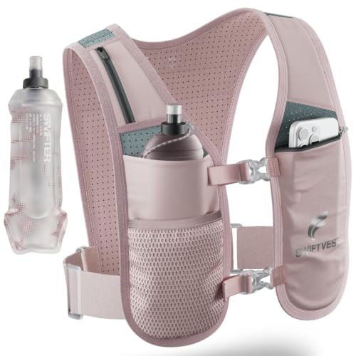 Running Phone Holder Vest with 500ml/17oz Water Bottle | Reflective Hydration Vest | Adjustable | Light | 6 Pockets for Running Accessories | Unisex - color: Pink, size: X Small - Small