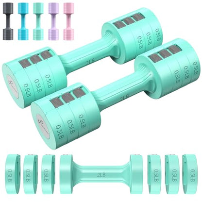 Sportneer Adjustable Dumbbells Hand Weights Set: 5 lb Dumbbell Set of 2 Each 2lb 3lb 4lb 5lb Free Weights Fast Adjust Weight 4 In 1 Weights Dumbbells Set for Women Men Home Gym Exercise Training - color: Green
